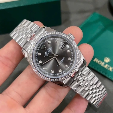 Fullbox Đồng hồ nam Rolex cơ automatic mặt xám viền băm-viền đá 38/41mm giảm giá