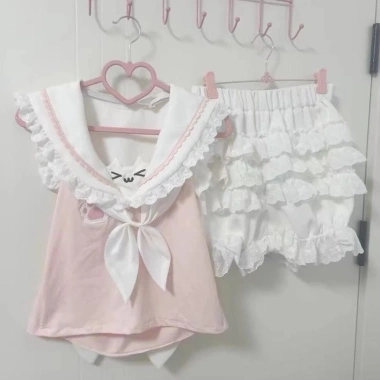 F&X Retro Nhật Bản Áo vest cổ ngọt ngào phong cách thủy thủ Y2K ren khâu dây mùa hè