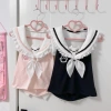 F&X Retro Nhật Bản Áo vest cổ ngọt ngào phong cách thủy thủ Y2K ren khâu dây mùa hè 9
