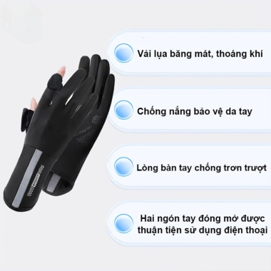 Găng tay đi nắng hở ngón chống trượt, bao kín, UV, thời trang mùa hè nữ lái xe 7