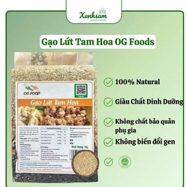 Gạo Lứt Tam Vị 1kg OG Food XanhSam Organic - Giá 57.200₫, Dinh Dưỡng, Tinh Khiết, Thơm Ngon