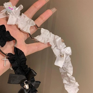 Garter Gothic Thắt Lưng Trái Tim Nơ Chữ Thập Đen Trắng Đàn Hồi Choker Cosplay Nữ