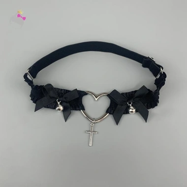 Garter Gothic Thắt Lưng Trái Tim Nơ Chữ Thập Đen Trắng Đàn Hồi Choker Cosplay Nữ