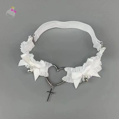 Garter Gothic Thắt Lưng Trái Tim Nơ Chữ Thập Đen Trắng Đàn Hồi Choker Cosplay Nữ