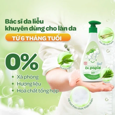 Gel tắm thảo dược Dr.Papie bọt sinh học 300ml mẩn ngứa rôm sảy cho bé 6 tháng chỉ 165.000₫