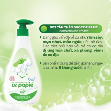 Gel tắm thảo dược Dr.Papie bọt sinh học 300ml mẩn ngứa rôm sảy cho bé 6 tháng chỉ 165.000₫