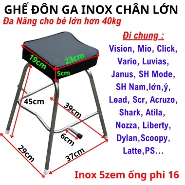 Ghế bé lớn trên 40kg, không tựa, đi xe máy ga - inox, yên nệm đen, giá 195k Ghế bé lớn trên 40kg, không tựa, đi xe máy ga - inox, yên nệm đen, giá 195k