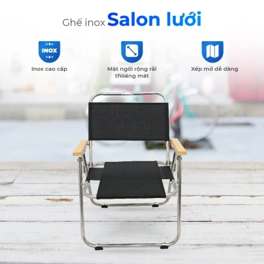 Ghế cà phê QUI PHÚC inox sáng bóng, lưng lưới thoáng khí, gấp gọn linh hoạt, dễ di chuyển - Giá ưu đãi 283.720₫