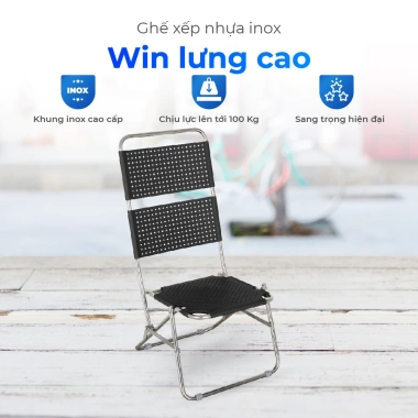 Ghế cà phê Win QUI PHÚC lưng nhựa cao, thoáng khí, thoải mái, gấp gọn tiện lợi
