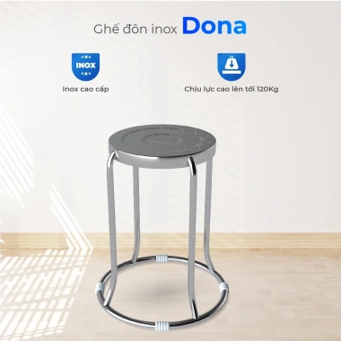 Ghế inox đôn Dona QUI PHÚC, sáng bóng, chịu lực tốt, xếp chồng tiện, chống trượt