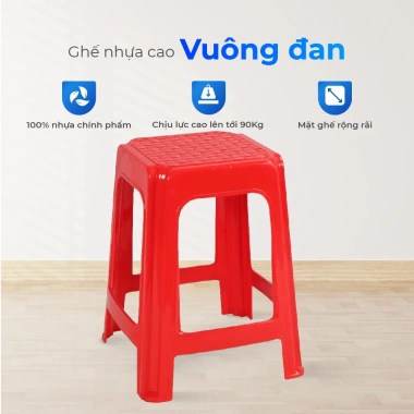 Ghế nhựa cao QUI PHÚC mặt vuông - Combo 4,6,10 ghế, tiện lợi, chống trượt, an toàn, chịu lực 90kg - Giá ưu đãi 236.160₫