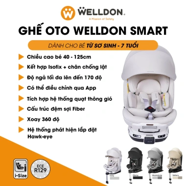 Ghế Ô tô trẻ em Welldon Smart Pro 2 Xoay 360, ISOFIX, i-Size R129, dùng từ sơ sinh tới 7 tuổi, giảm giá 23%