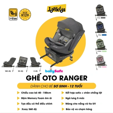 Ghế ôtô bé Jovikids RANGER Xoay 360°, ISOFIX, i‑Size ECE R129, 0‑12 tuổi, giá 6.14 tr