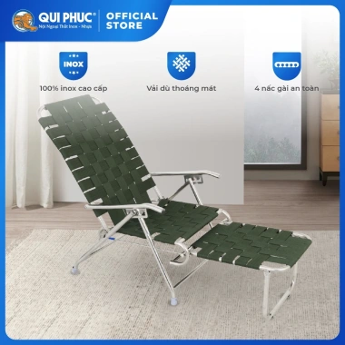 Ghế xếp gấp gọn inox Deli QUI PHÚC - gác chân, dây dù lớn, sáng bóng, chịu tải 120kg - giá 831.357₫