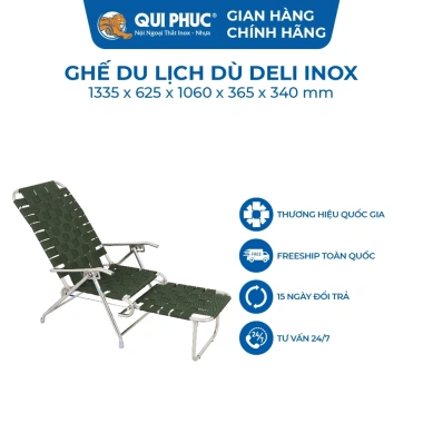 Ghế xếp gấp gọn inox Deli QUI PHÚC - gác chân, dây dù lớn, sáng bóng, chịu tải 120kg - giá 831.357₫