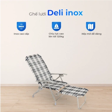 Ghế xếp gấp gọn inox Deli QUI PHÚC – inox sáng bóng, vải lưới thoáng khí, chịu tải 150kg – giá ưu đãi 831,357₫ 3
