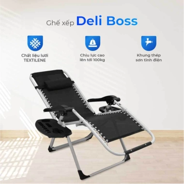 Ghế xếp thư giãn cao cấp Deli Boss QUI PHÚC - Gấp gọn tiện lợi, đa năng, vải lưới thoáng mát, giảm giá tới 22%