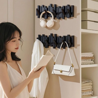 Giá đỡ chìa khóa hình đàn Piano AVENULL - Móc treo tường gỗ nghệ thuật gập lại 5 móc 5