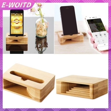 Giá đỡ điện thoại E-WOITD - Bộ khuếch đại loa di động, bàn gỗ tre, hỗ trợ máy tính bảng, ô tô - Giá 75.680₫