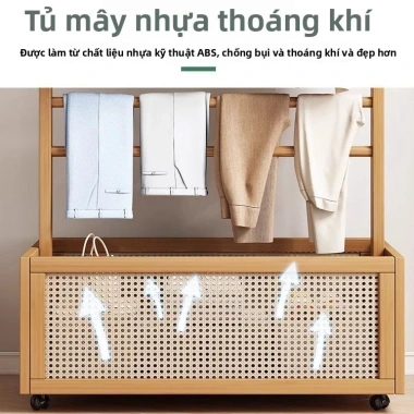 Giá treo quần áo đứng sàn phòng ngủ gia đình, thiết kế di động, đa chức năng 4