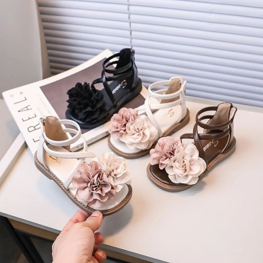 Giày bé gái thời trang chống trượt hoa mũi tròn PU mềm mại, thoải mái đi học 3
