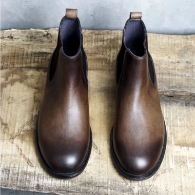 Giày Boot Chelsea Da Bê Đen Nâu Mũi Tròn Vương Quyền - Nam Tính Mạnh Mẽ ZANE
