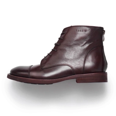 Giày Boots Nam Cổ Cao Da Bò Thật Màu Nâu, Giày Tây Đen Khoá Kéo TONKIN