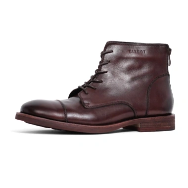 Giày Boots Nam Cổ Cao Da Bò Thật Màu Nâu, Giày Tây Đen Khoá Kéo TONKIN