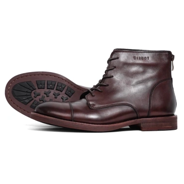 Giày Boots Nam Cổ Cao Da Bò Thật Màu Nâu, Giày Tây Đen Khoá Kéo TONKIN