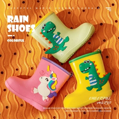 Giày bốt đi mưa CHEERFUL MARIO EVA chống trượt, chống thấm nước, hoạt hình khủng long dễ thương cho bé 2