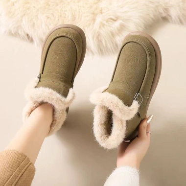 Giày Bốt Tuyết Nữ Mùa Đông 2.024 Lông Cừu Lót Dày Đệm Cotton Ấm Áp Đế Mềm