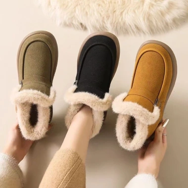 Giày Bốt Tuyết Nữ Mùa Đông 2.024 Lông Cừu Lót Dày Đệm Cotton Ấm Áp Đế Mềm