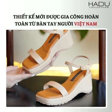 Giày Sandal Đế Xuồng 8P Quai Ngang Tamira HADU MX15 Da PU Đệm Mút Êm - BH 12 Tháng 9