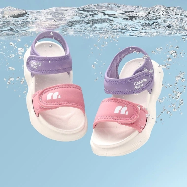 Giày sandal Mario quai ngang nữ trẻ em, Velcro màu hồng tím, không thấm nước, thoải mái