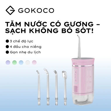 GOKOCO Máy tăm nước 4 đầu phun 150ml - Nhỏ gọn du lịch, thích hợp niềng răng & nướu nhạy cảm, giảm 349.000