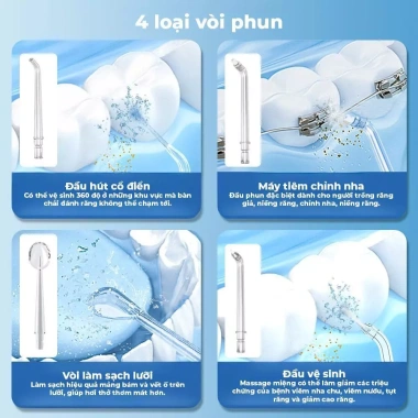 GOKOCO Máy tăm nước 4 đầu phun 150ml - Nhỏ gọn du lịch, thích hợp niềng răng & nướu nhạy cảm, giảm 349.000 4