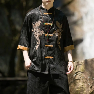 Hanfu nam sườn xám CNY - Áo sơ mi mùa hè 3/4 tay, thoáng mát, giá ưu đãi 405.835₫