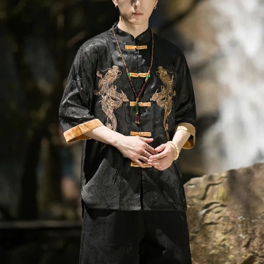 Hanfu nam sườn xám CNY - Áo sơ mi mùa hè 3/4 tay, thoáng mát, giá ưu đãi 405.835₫