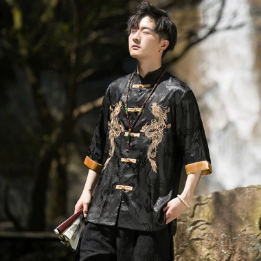 Hanfu nam sườn xám CNY - Áo sơ mi mùa hè 3/4 tay, thoáng mát, giá ưu đãi 405.835₫