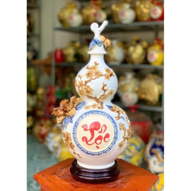 Hồ lô Bát Tràng 40cm phong thủy hút tài lộc chữ Lộc cao cấp đắp nổi - Giá 1,280,000₫