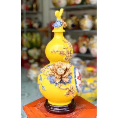 Hồ lô Bát Tràng 40cm phong thủy hút tài lộc chữ Lộc cao cấp đắp nổi - Giá 1,280,000₫