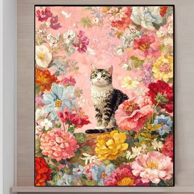 Hoa Dễ Thương Mèo Cross Stitch 2.025 - Ren Thêu Phong Cách Mới, Gói Thêu Tay Tự Làm Bộ