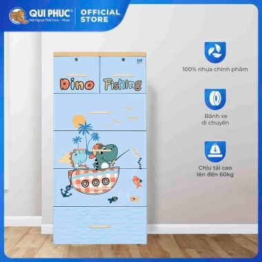 HỎA TỐC Tủ nhựa Kid 5 tầng QUI PHÚC – Đựng quần áo bé, hoạt tiết dễ thương