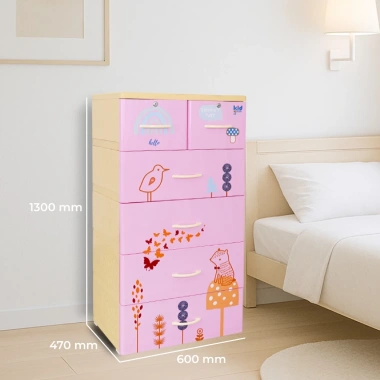 HỎA TỐC Tủ nhựa Kid 5 tầng QUI PHÚC – Đựng quần áo bé, hoạt tiết dễ thương