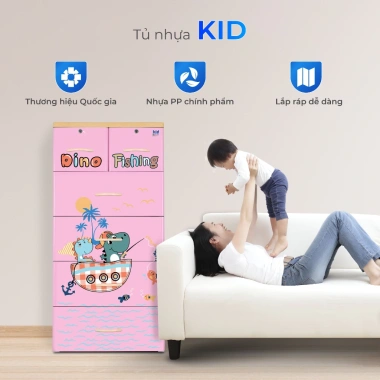 HỎA TỐC Tủ nhựa Kid 5 tầng QUI PHÚC – Đựng quần áo bé, hoạt tiết dễ thương
