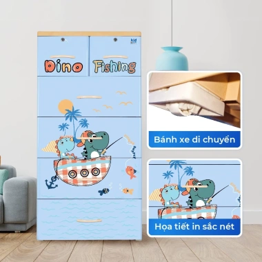 HỎA TỐC Tủ nhựa Kid 5 tầng QUI PHÚC – Đựng quần áo bé, hoạt tiết dễ thương