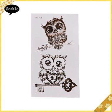 Hoạt hình chống nước Cú dễ thương Decal tạm thời, nhãn dán xăm giả, cơ thể