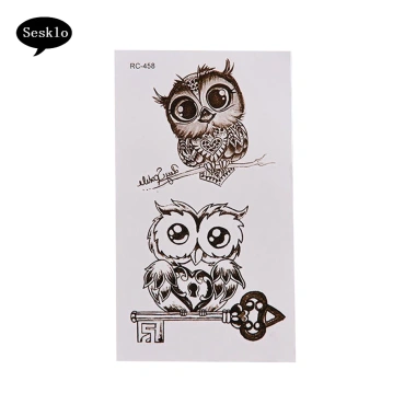 Hoạt hình chống nước Cú dễ thương Decal tạm thời, nhãn dán xăm giả, cơ thể