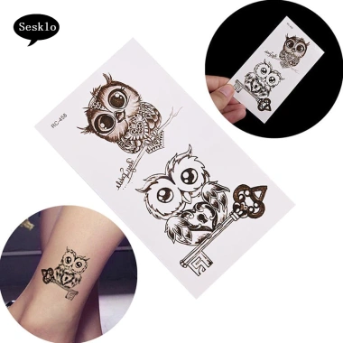 Hoạt hình chống nước Cú dễ thương Decal tạm thời, nhãn dán xăm giả, cơ thể