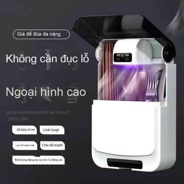 Hộp đựng đũa khử trùng UV gắn tường công nghệ đen không khoan, treo 111.300₫
